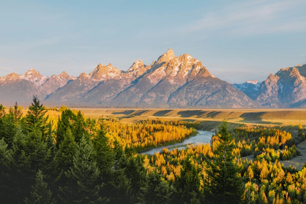 Snake River Overlook in Grand Teton National Park with winding river and sweeping mountain views — iconic Ansel Adams elopement location.