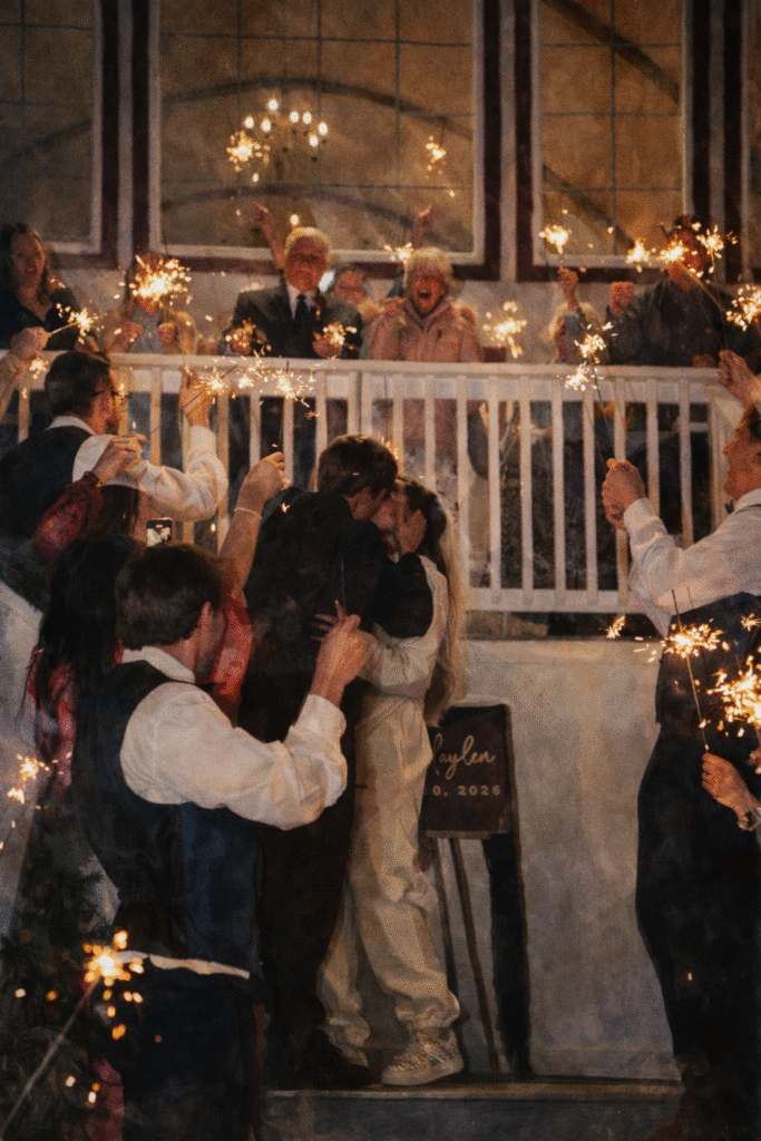 Sparkler Send Off at a Barn on 1st wedding in Idaho Falls 