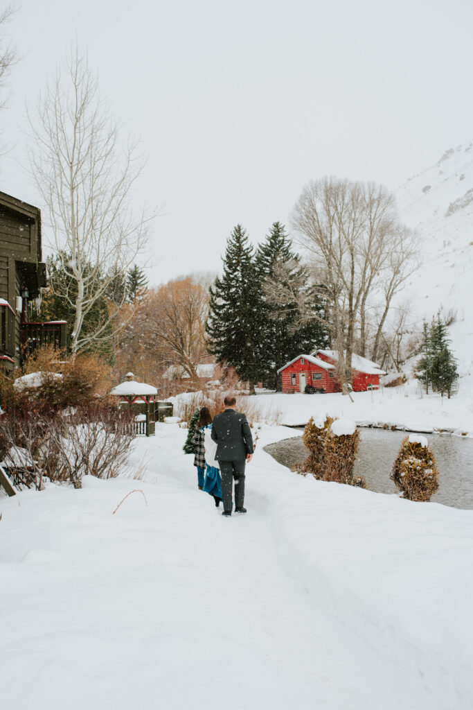 Private winter elopement ceremony at Inn on the Creek in Jackson Hole, Wyoming