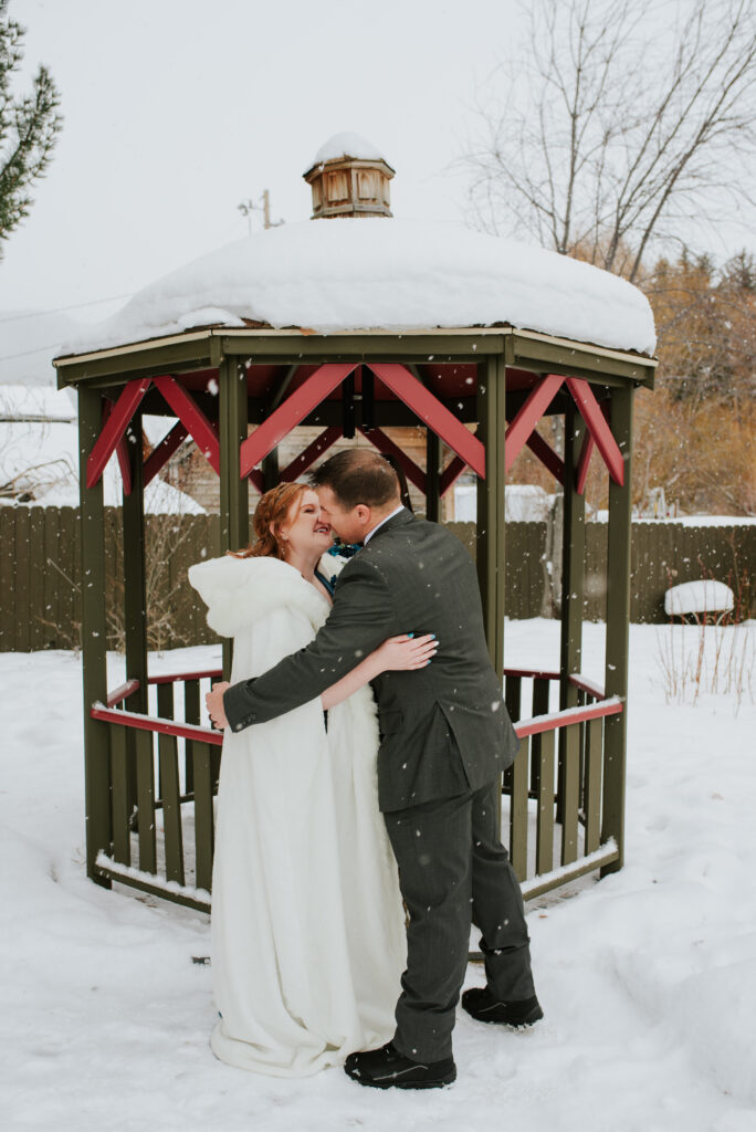 Private winter elopement ceremony at Inn on the Creek in Jackson Hole, Wyoming