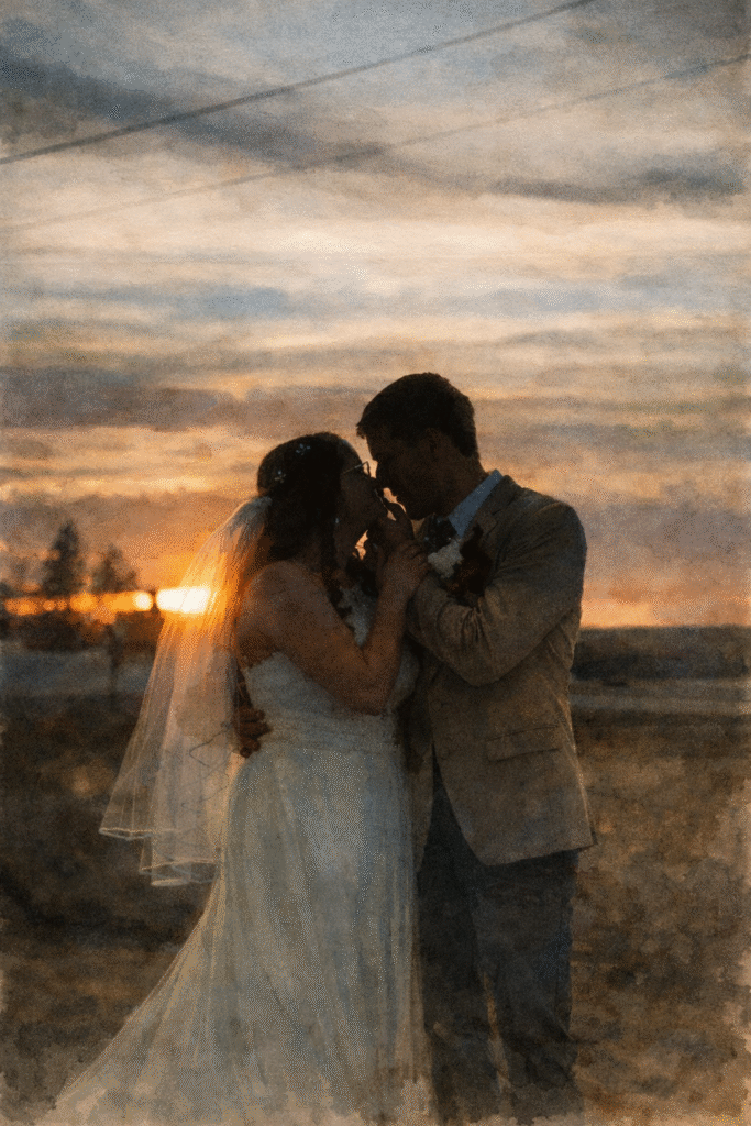 Veil blowing in sunset light during Millhouse Venue Rigby wedding