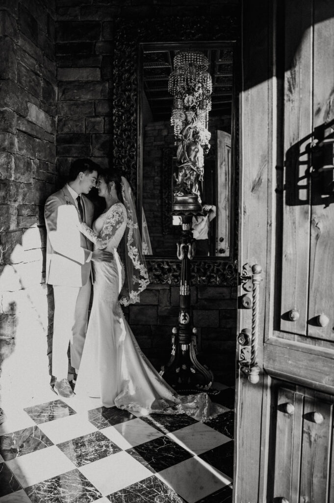 Bride and Groom inside Castle Nottingham Pocatello Idaho