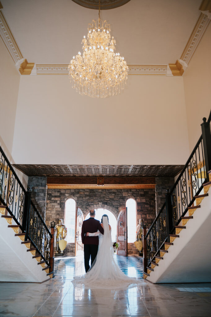 Romantic wedding photo inside Castle Nottingham Pocatello Idaho