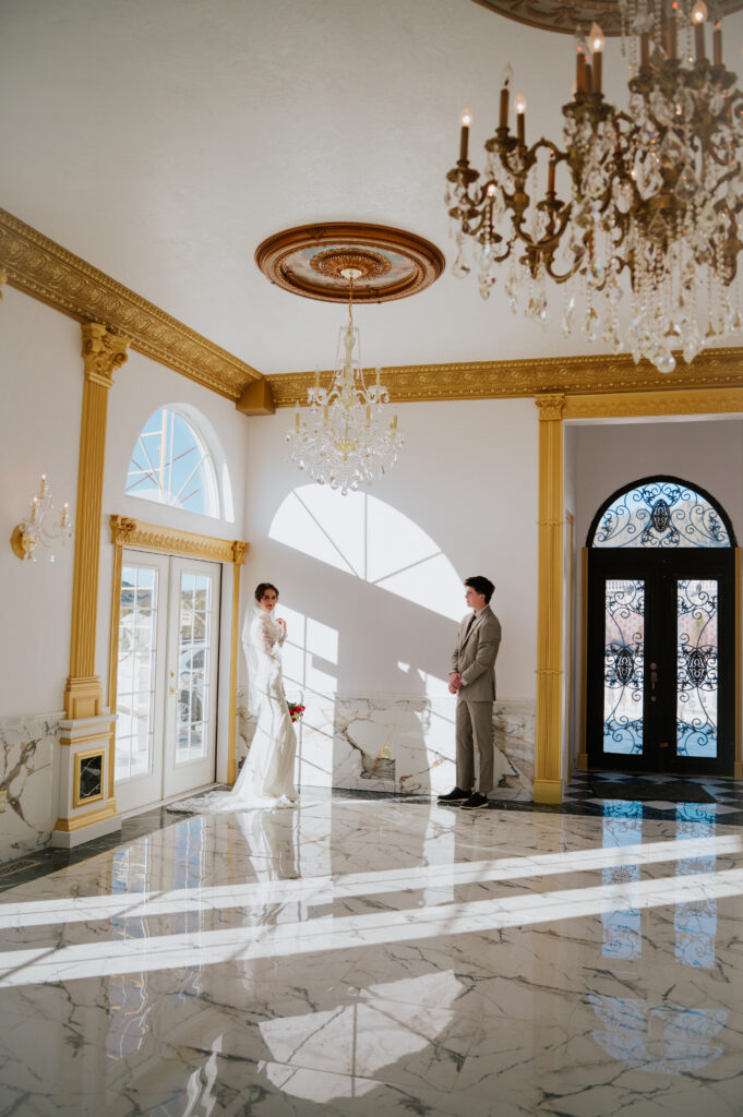 Ballroom reception setup at Castle Nottingham wedding in Pocatello Idaho