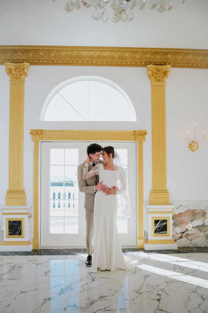 Black tie wedding reception at castle venue in Idaho
