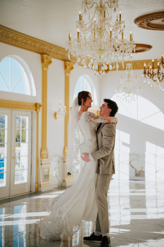 Romantic castle ballroom wedding reception in Southeast Idaho