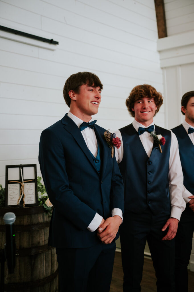 Romantic indoor ceremony at The Barn on 1st wedding venue in Idaho Falls, Idaho