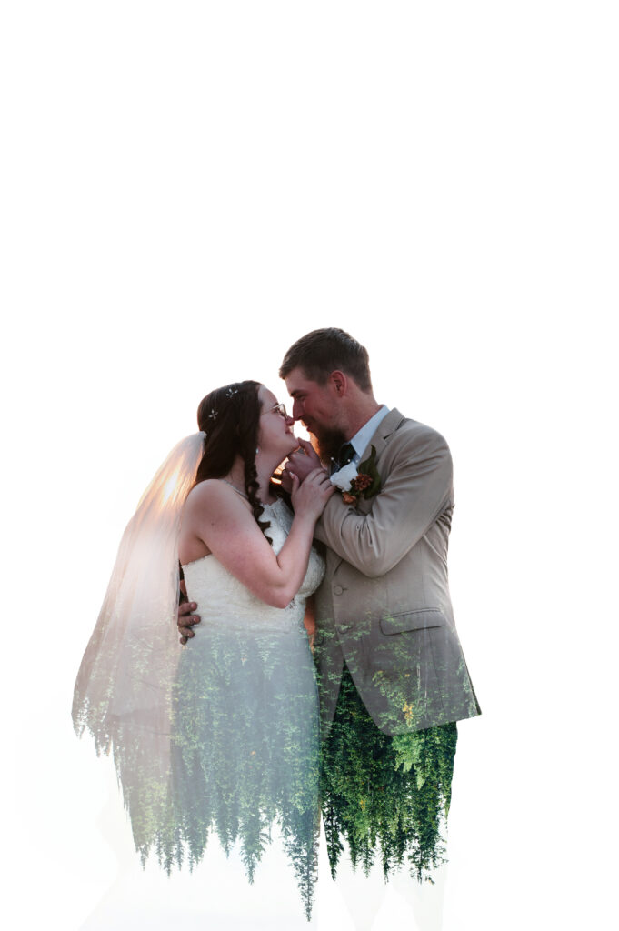 Double Exposure in sunset light during Millhouse Venue Rigby wedding