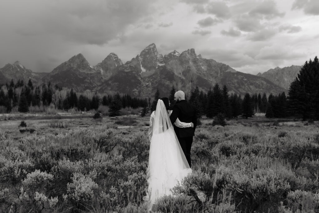 fall bridal session Tetons golden grass mountain reflection