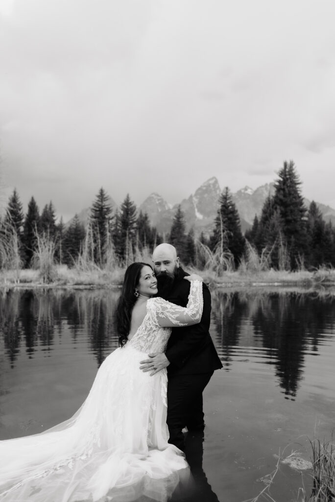 romantic bridal portraits Schwabacher Landing Wyoming