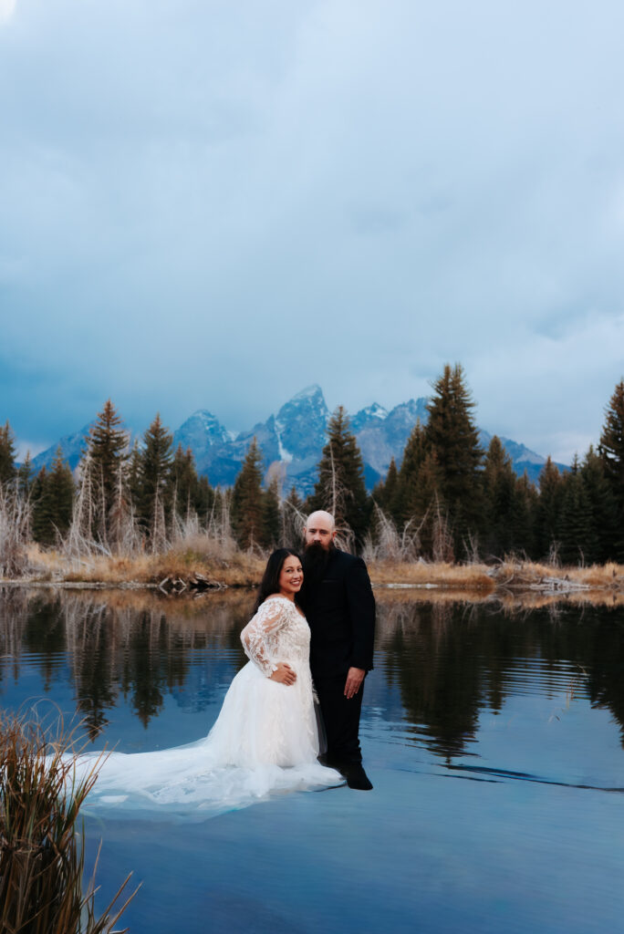 romantic bridal portraits Schwabacher Landing Wyoming