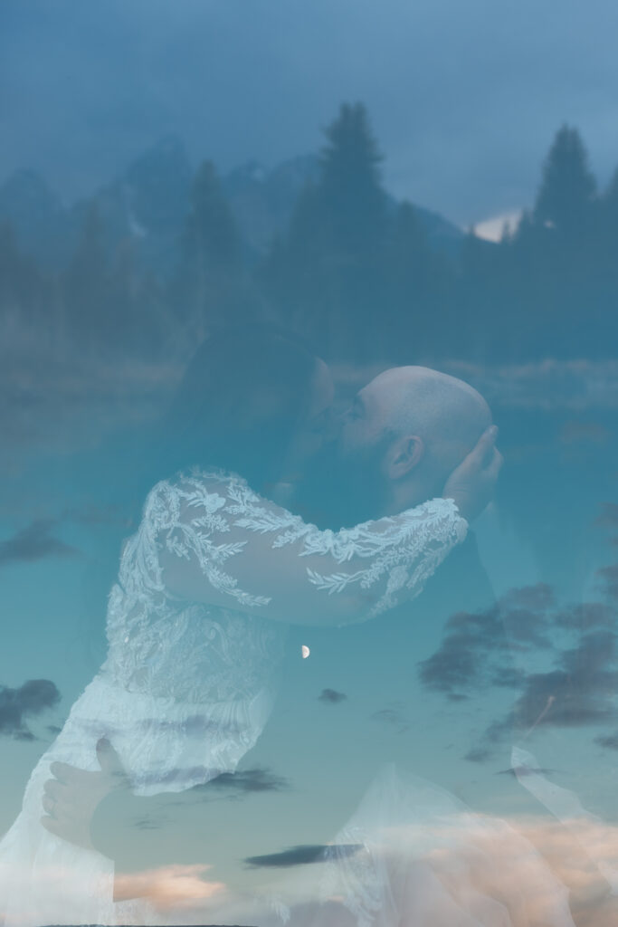 fall bridal session Tetons golden grass mountain reflection