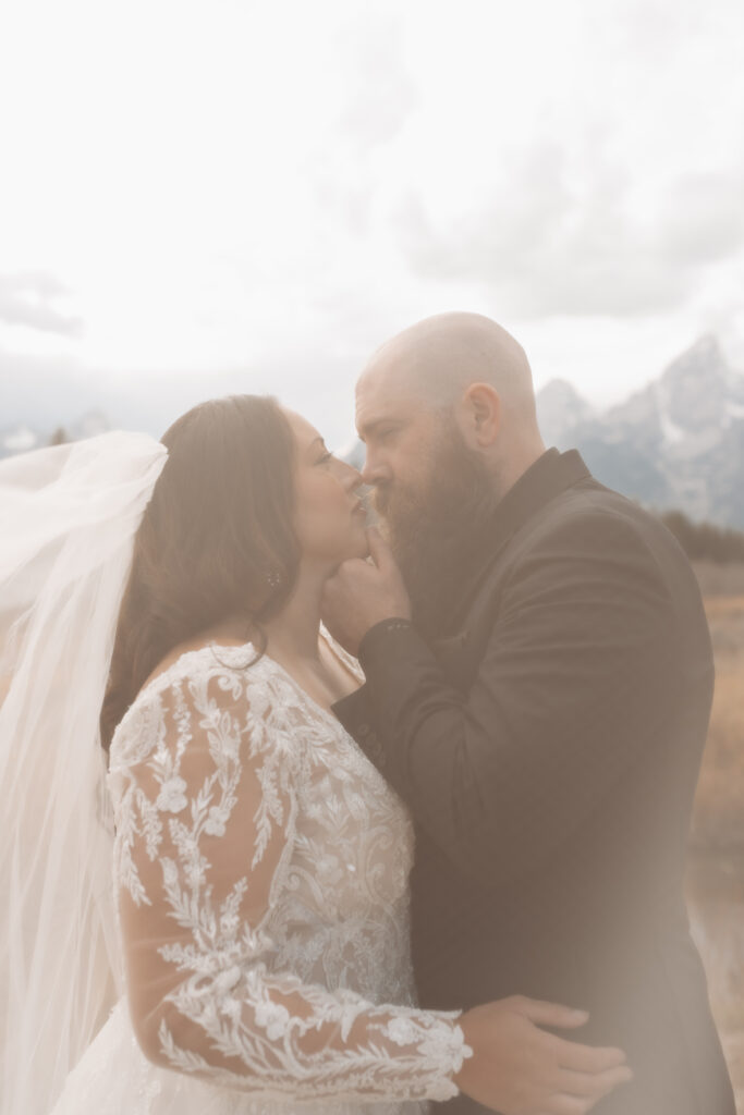 fall bridal session Tetons golden grass mountain reflection